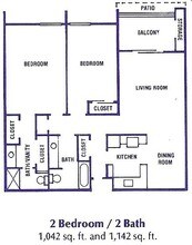 2 Beds, 1 Bath Model floor plan